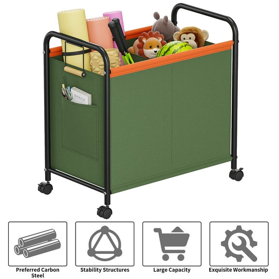 Bemico Home Gym Storage Rolling Cart, Large Workout Equipment Storage Basket Toys Rack with Wheels and Handle for Yoga Mat Foam Rollers Ropes Clothes Outdoor