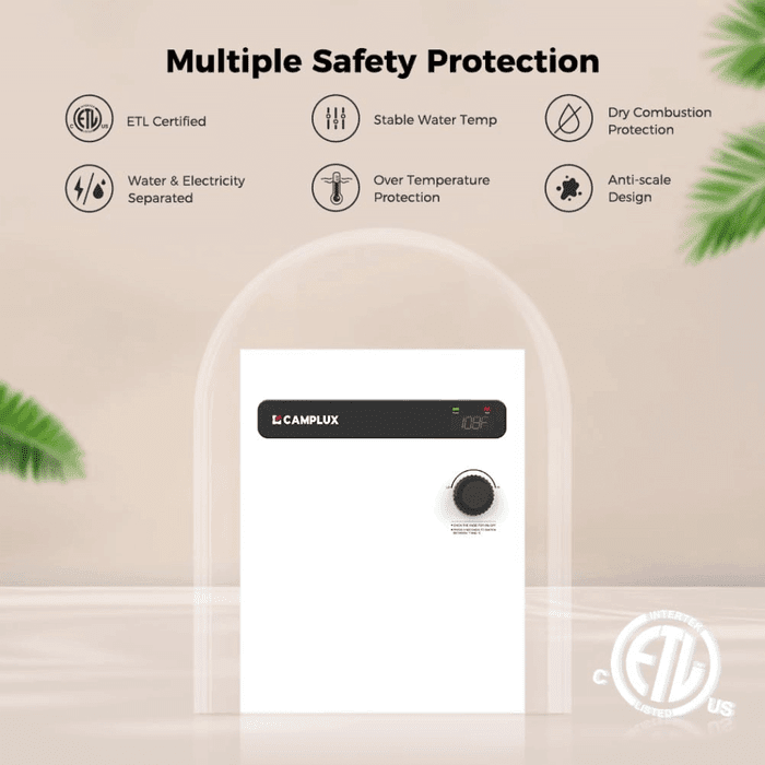 CAMPLUX 18kW 240V Tankless Electric Water Heater, Instant Hot Water On Demand, Digital Display, Energy Saving, ETL Certified, Compact Wall-Mount for Home Shower