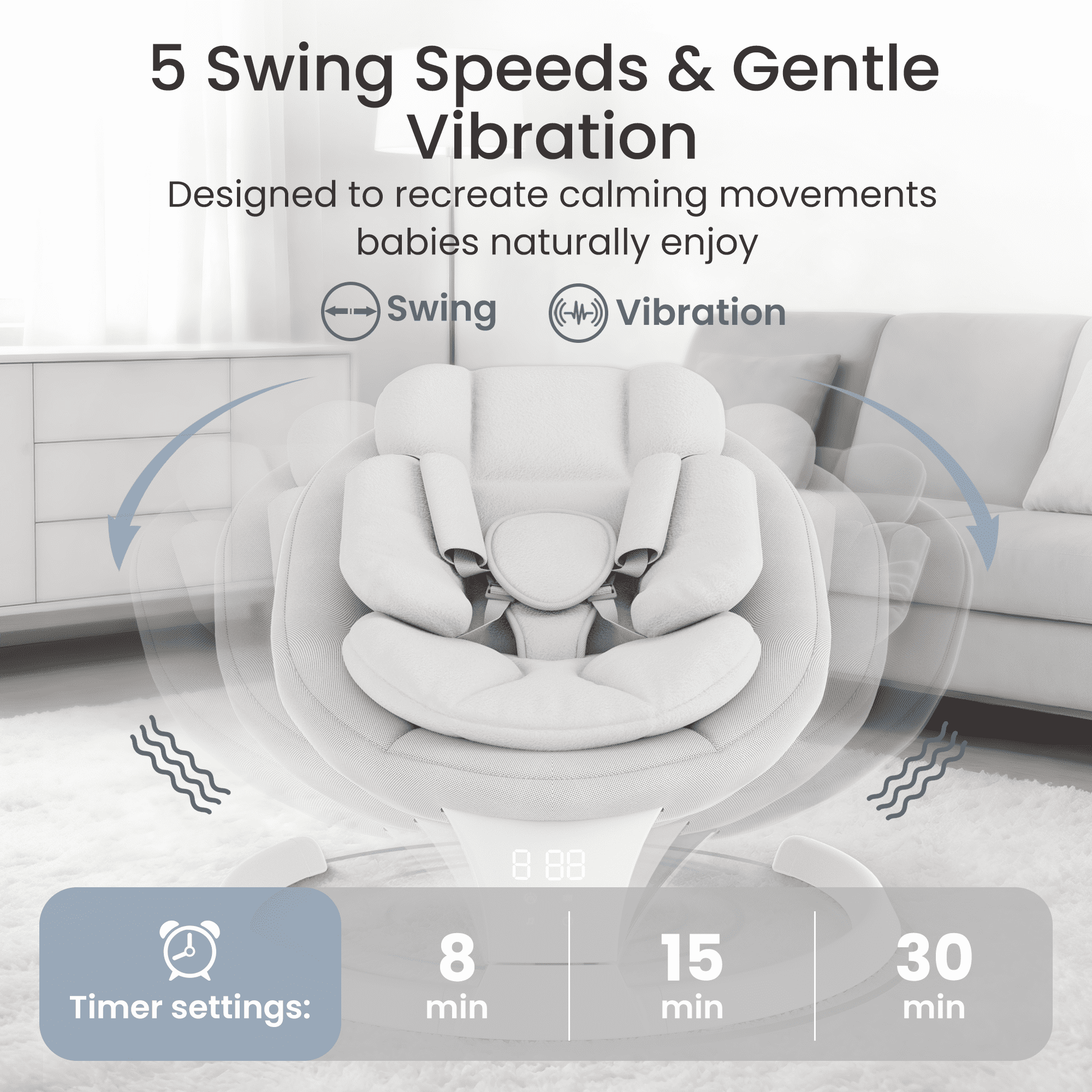 TouHeart Electric Baby Swing for Infant,5-Speed Sway & Vibration, Remote Control,10 Lullabies,Gray