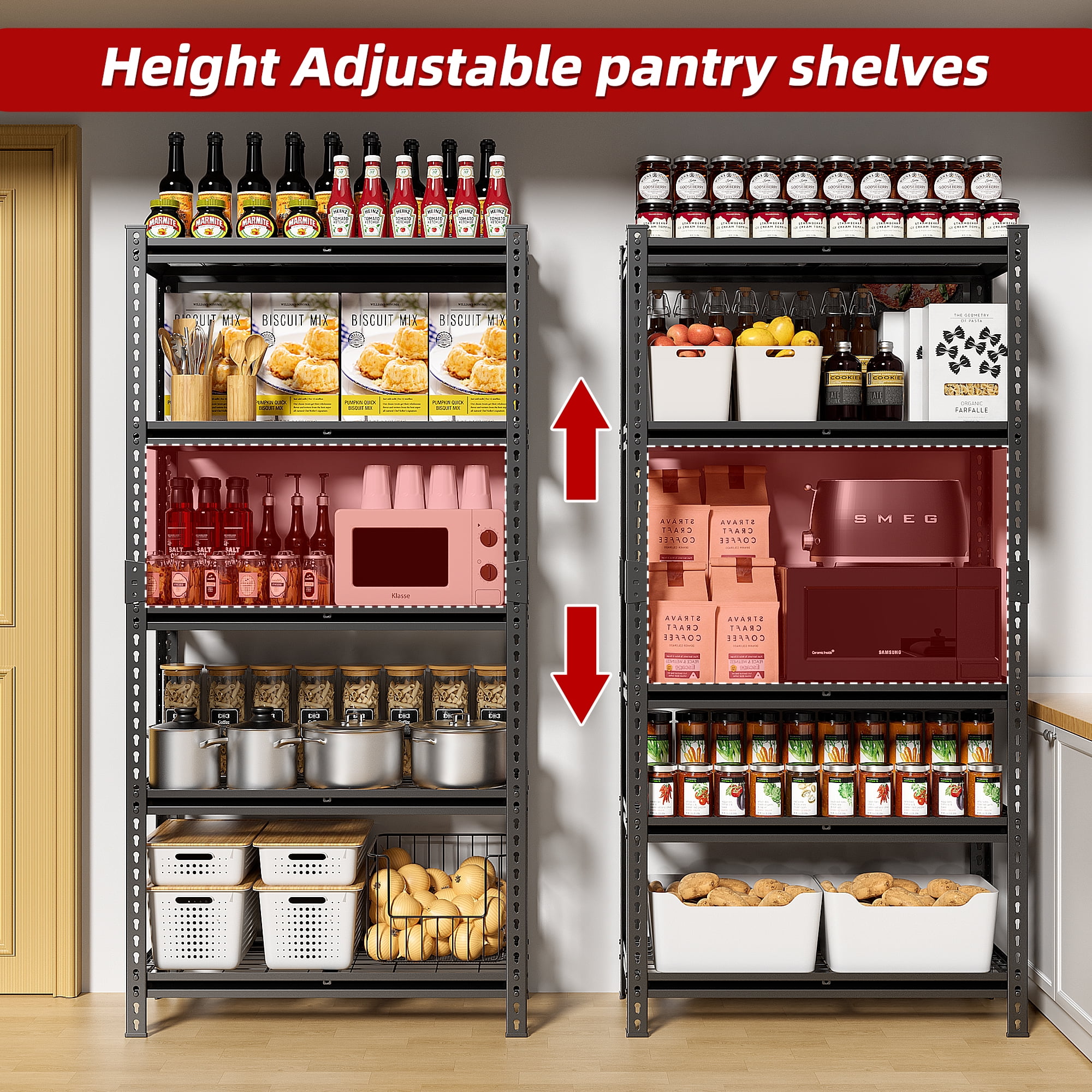 FIXTECH 5-Tier Adjustable Storage Shelf Units for Garage Heavy Duty, 72" H x 35.5" W x 16", Black