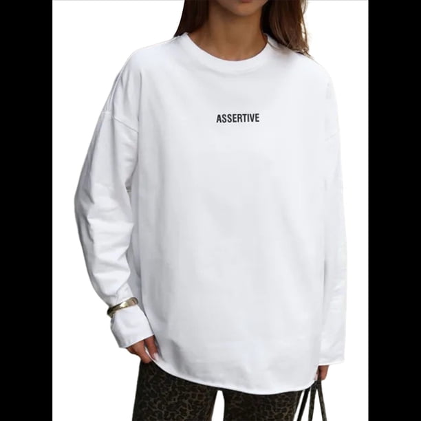Camisetas de Larga Extragrandes para Mujer 2025, Camisetas Básicas de Cuello Redondo, Tops de Otoño, Ropa Informal de Entrenamiento Y2K L