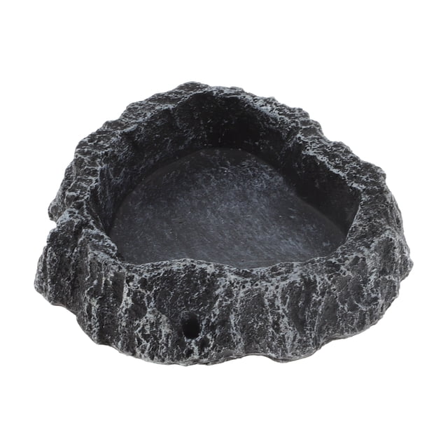 Plato de comida para reptiles Unique Bargains de resina, plato de comida para lagartos, tazón de agua para tortugas 3.54"x3.54"x0.98" Negro, Gris