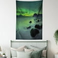 thumbnail image 4 of Aurora Borealis Tapestry, Magic Nature Panorama Coastline Oval Energy Sky Mist Picture, Wall Hanging for Bedroom Living Room Dorm Decor, 60W X 80L Inches, Almond and Lime Green, by Ambesonne, 4 of 5