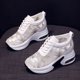 thumbnail image 2 of Zapatillas de plataforma de cuña transpirables de malla bordada con flores a la moda para mujer, zapatos de tacón alto con cordones, altura cómoda creciente 35 Gao Jinjia LED, 2 of 2