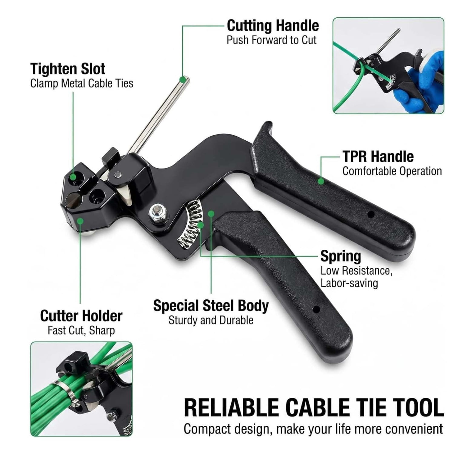 Metal Zip Tie Gun with 100 PCS 7.8inch(200mm) Stainless Steel Zip Ties,Heavy Duty Cable Tie Tool, For Fence Repair, Cable Management, Automotive And Farm Use