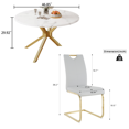 thumbnail image 2 of 47" Luxurious Round Modern Faux Marble Dining Table Sets for 4,5 Pieces Dining Room Set for Kitchen Dining Room,Golden Leg White Table and 4 Gray PU Leather Chairs, 2 of 8
