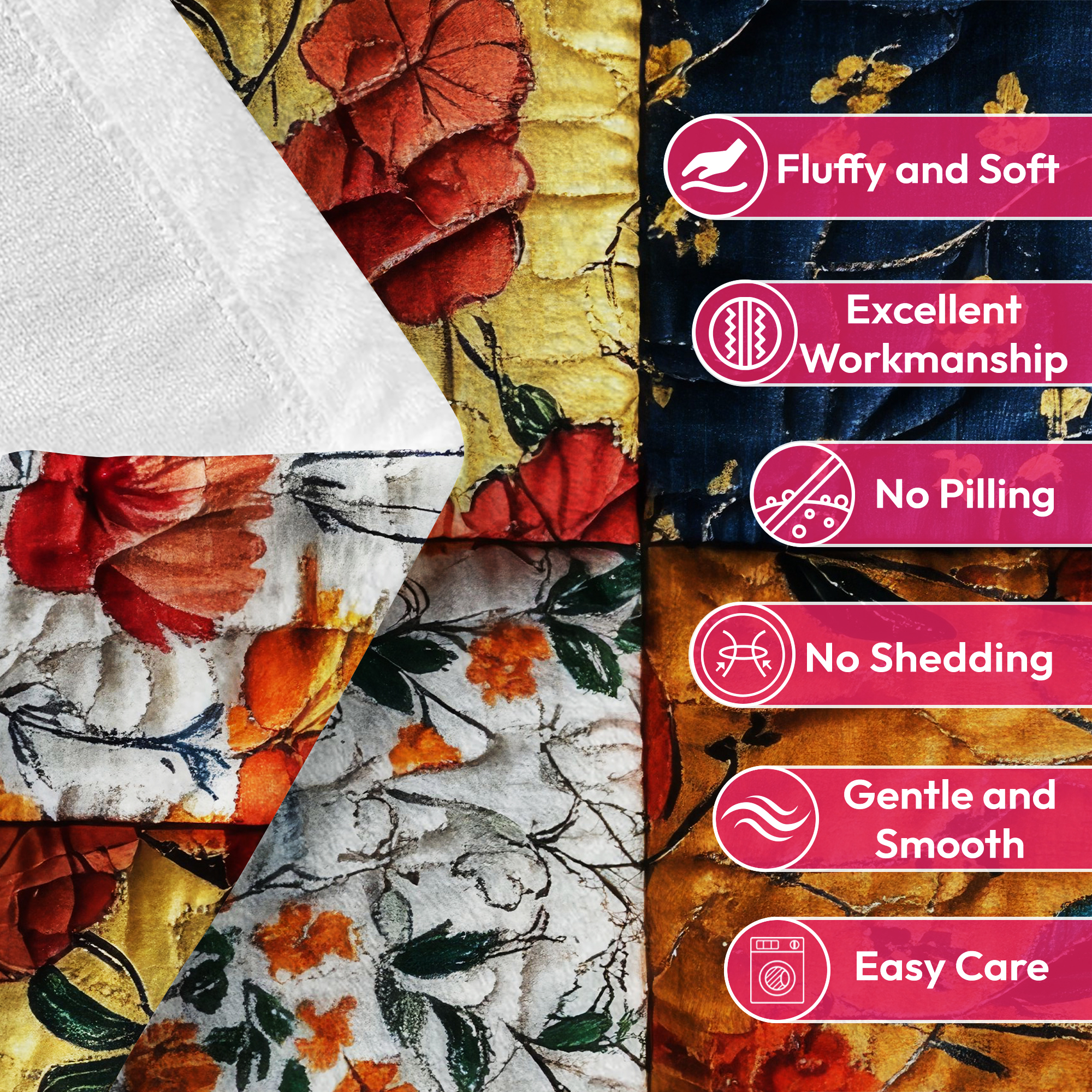 Flannel Fleece Throw Blanket, Soft Large Throw Blanket, Lightweight Cozy Plush Throw Blanket Fit Sofa Bed, 50"x60", Patchwork Floral Pattern