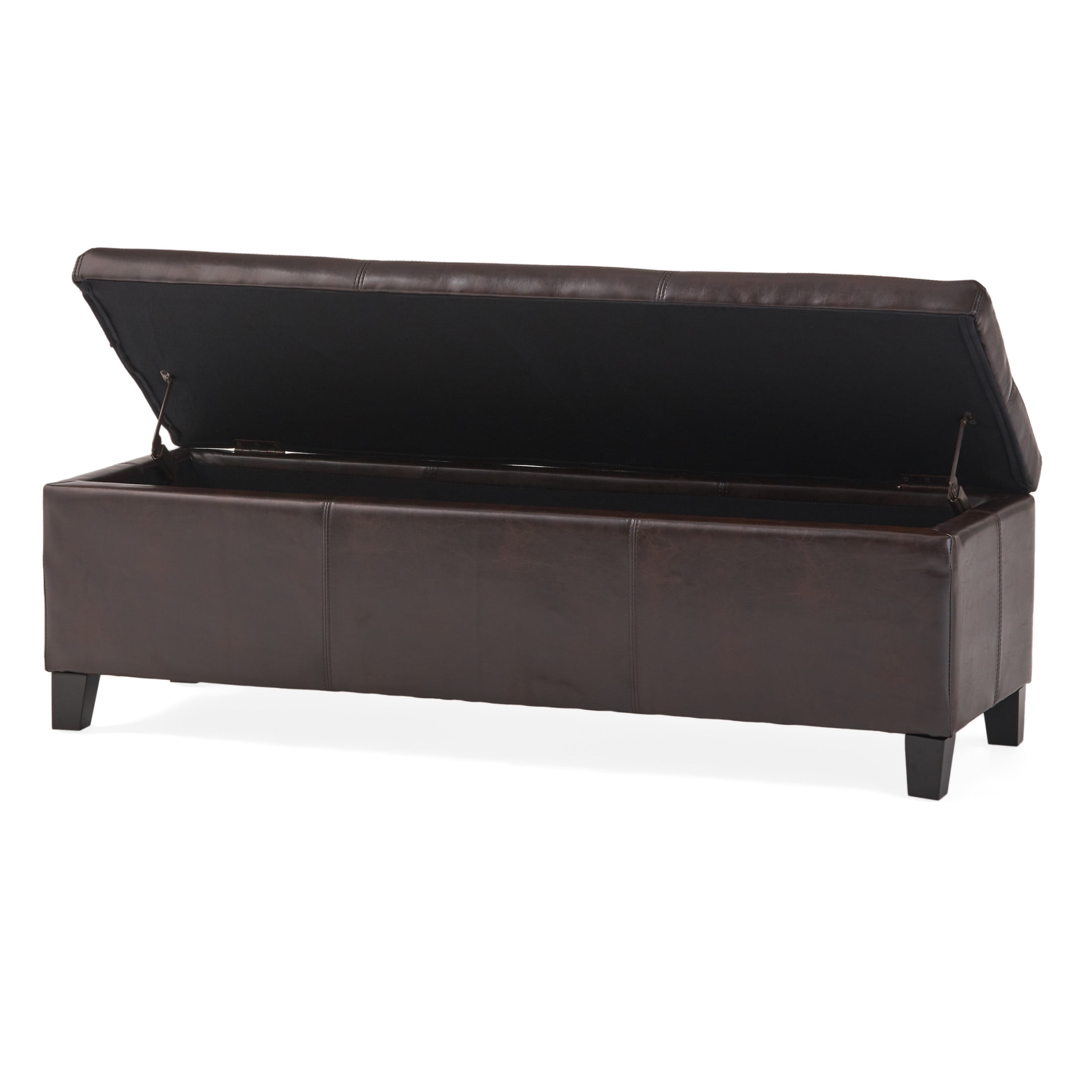 Canterbury Upholstered Storage Ottoman Bench, Brown Faux Leather, Dark Brown