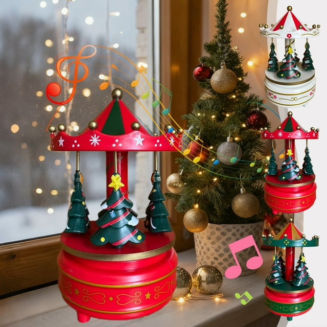 Caja De Música Navideña Con Carrusel Giratorio, Adorno Musical Verde Con Relajantes Melodías Navideñas Para Decoración Del Hogar Y Regalos Festivos, 18.5x11cm (1 Unidad) Rkxzt