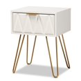 thumbnail image 1 of Baxton Studio Holbrook White Finished Wood and Gold Metal 1-Drawer End Table, 1 of 10