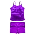 thumbnail image 3 of TiaoBug Kids Girls Yoga Workout Outfit Shiny Metallic Camisole Top with Shorts Gymnastic Dance Costume Purple 14, 3 of 5