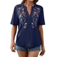thumbnail image 2 of Camisas Mexicanas para Mujer, Blusa Tradicional de Verano Bordada, Túnica Floral, Cuello en V, Camiseta de Corta. Azul Marino S, 2 of 8