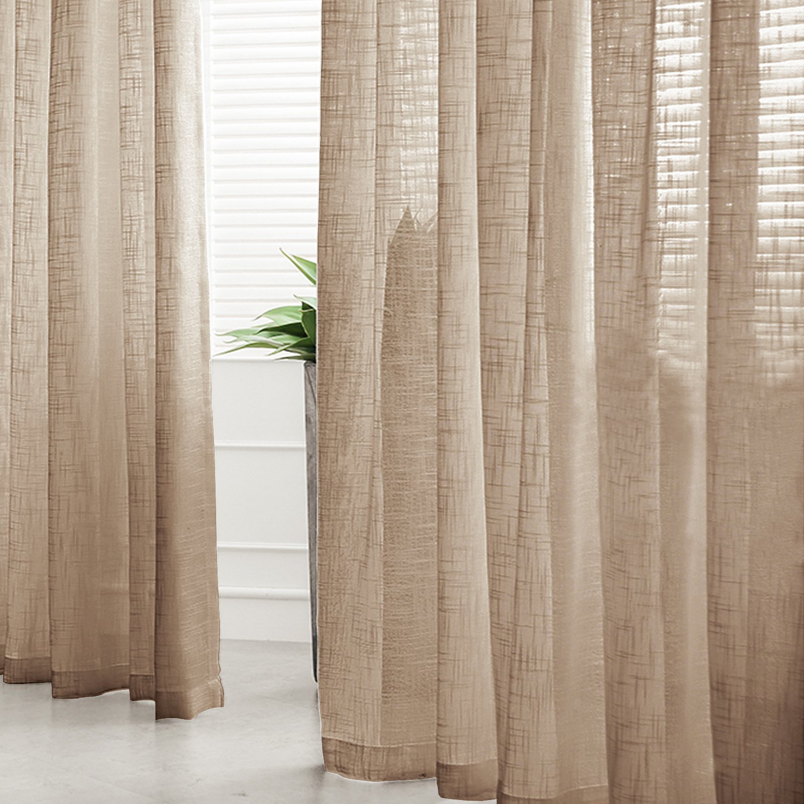 Efavormart Pack of 2 52"x96" Taupe Faux Linen Curtains, Semi Sheer