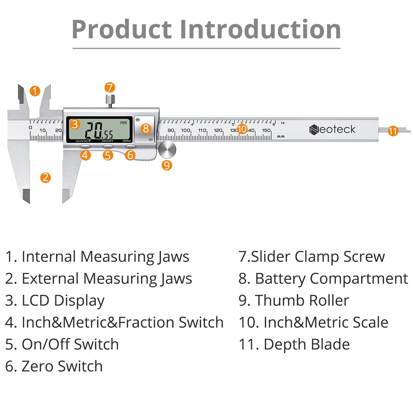 Neoteck 150mm Electronic Digital Caliper Vernier Caliper Gauge Micrometer Ruler