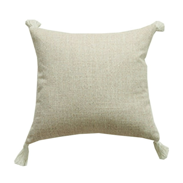 Japanese Style Cotton Linen Pillowcase, Green Polyester 45x45cm with Tassel Zipper Closure Minimalist Home Cushion Cover
