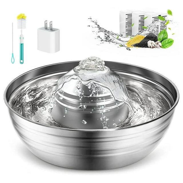 Oneisall Fuente de Agua para Gatos de 2 L/67 Oz, Fuente de Agua de Acero Inoxidable 304 para Gatos en el Interior, Fuente de Agua para Mascotas con 3 Filtros y Bomba Silenciosa, Tazón de Agua para