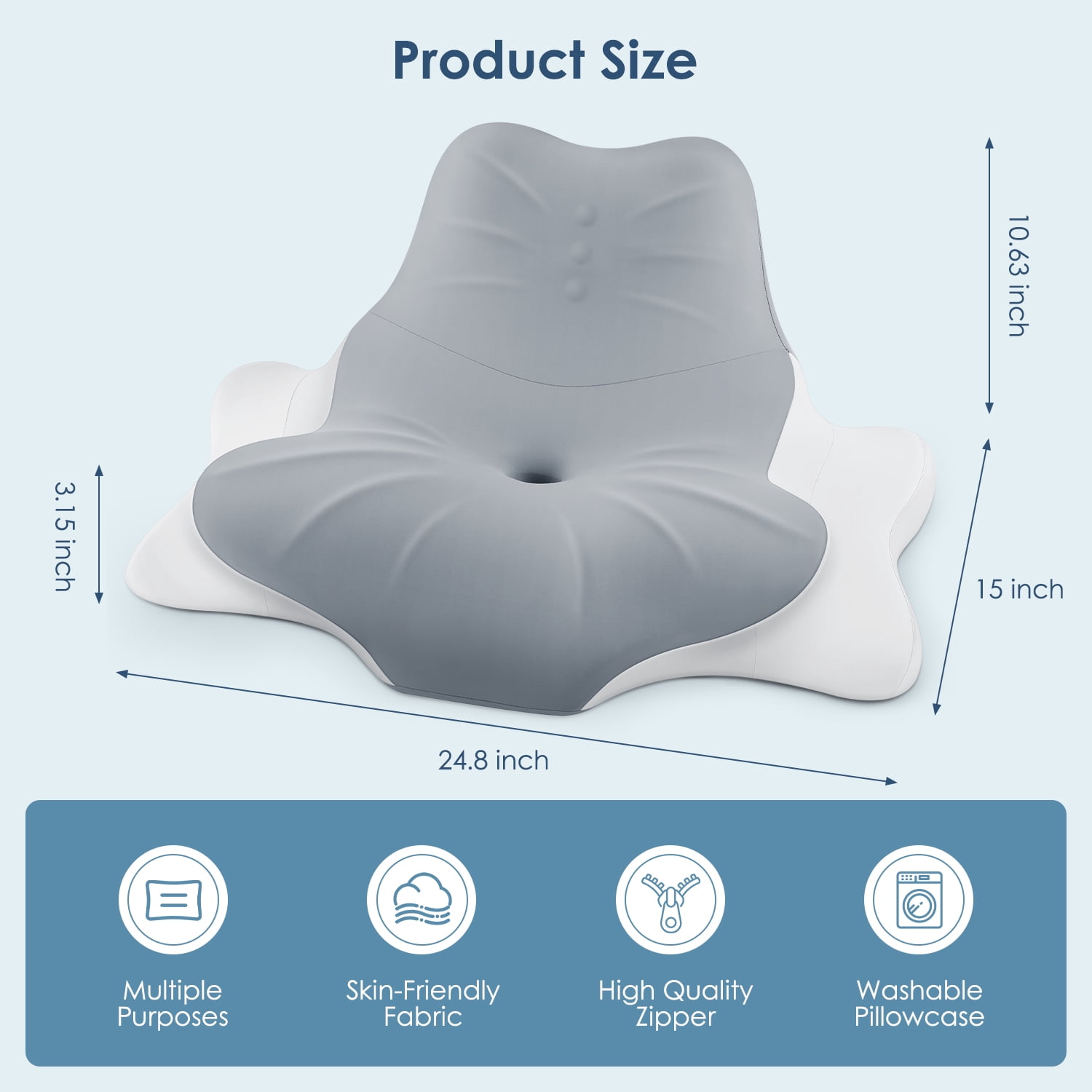 MOONORAH Wedge Pillow, Reading Pillow for Bed, Lying, Leaning and Prone, Ergonomic Memory Foam Bed Wedge Pillow for Headboard, Chin & Back Support Pillows on Bedrest Couch Floor, Grey