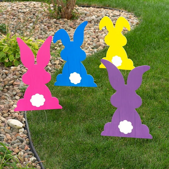 Bright Bunny Yard Stakes, Party Decor, Easter, 4 Pieces