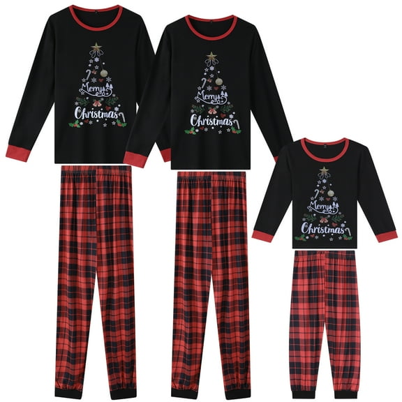 INSPIRE CHIC Womens Christmas Family Pajama Set Long Sleeve Xmas Tree Check Couples Matching Lounge Set XS Red ["Boys & Girls"]
