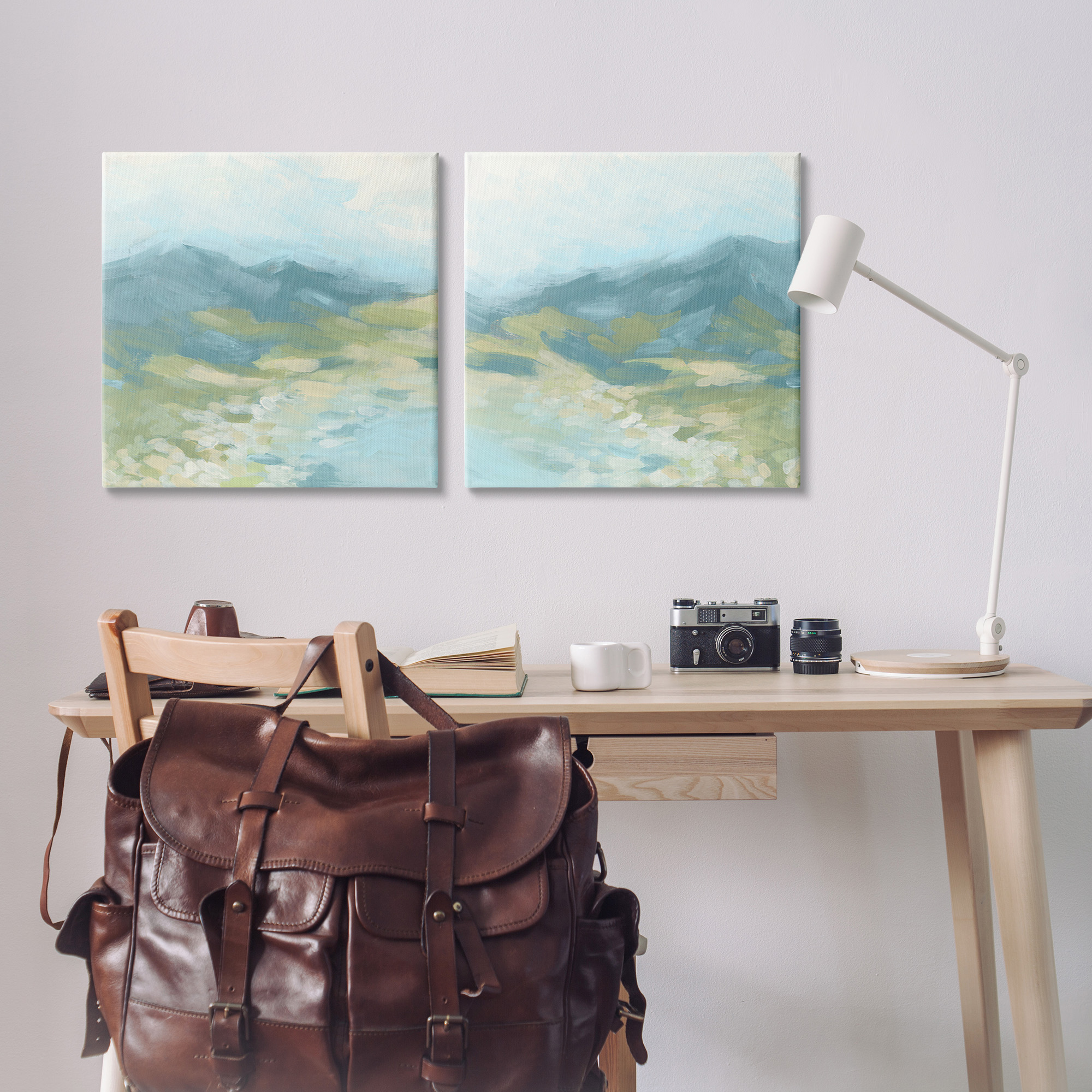 Stupell Industries Foggy Mountain Pond Landscape Painting Gallery Wrapped Canvas Art Print Wall Art, 24 x 24, Set of 2