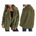 thumbnail image 2 of Women Winter Coats Lapel Faux Fur Jackets Open Front Mid-Long Cardigan Coat Casual Warm Outwear Jackets Green S, 2 of 7