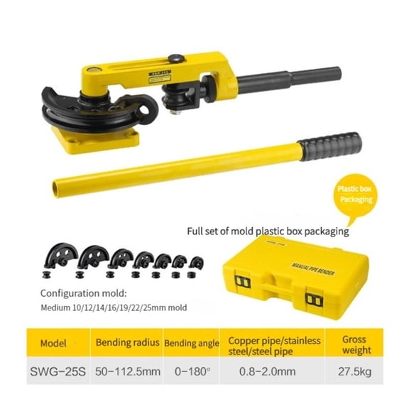 Manual Pipe Tube Bender Set 10-25mm Multifunction Steel Copper Tube Bending Machine Lever Type U-Type Stainless Steel Manual ,Comfortable Operation