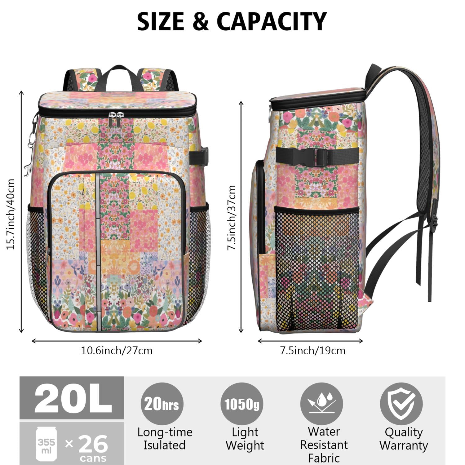 Travel Cooler Bag - Pioneer Flower Camping Beer Cooler Backpack with Bottle Opener- Waterproof Insulated Picnic Backpacks - Cooler Bag for Beach