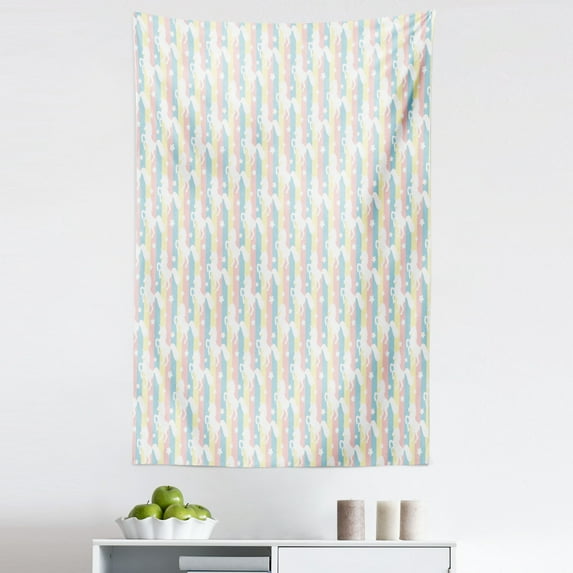 Unicorn Tapestry, Pastel Colored Vertical Stripes with White Unicorn Silhouettes and Stars Fantasy, Fabric Wall Hanging Decor for Bedroom Living Room Dorm, 5 Sizes, Multicolor, by Ambesonne