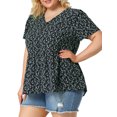 thumbnail image 4 of DARING DIVA Women's Plus Floral V Neck Short Sleeve Peplum Top 1X Navy, 4 of 7