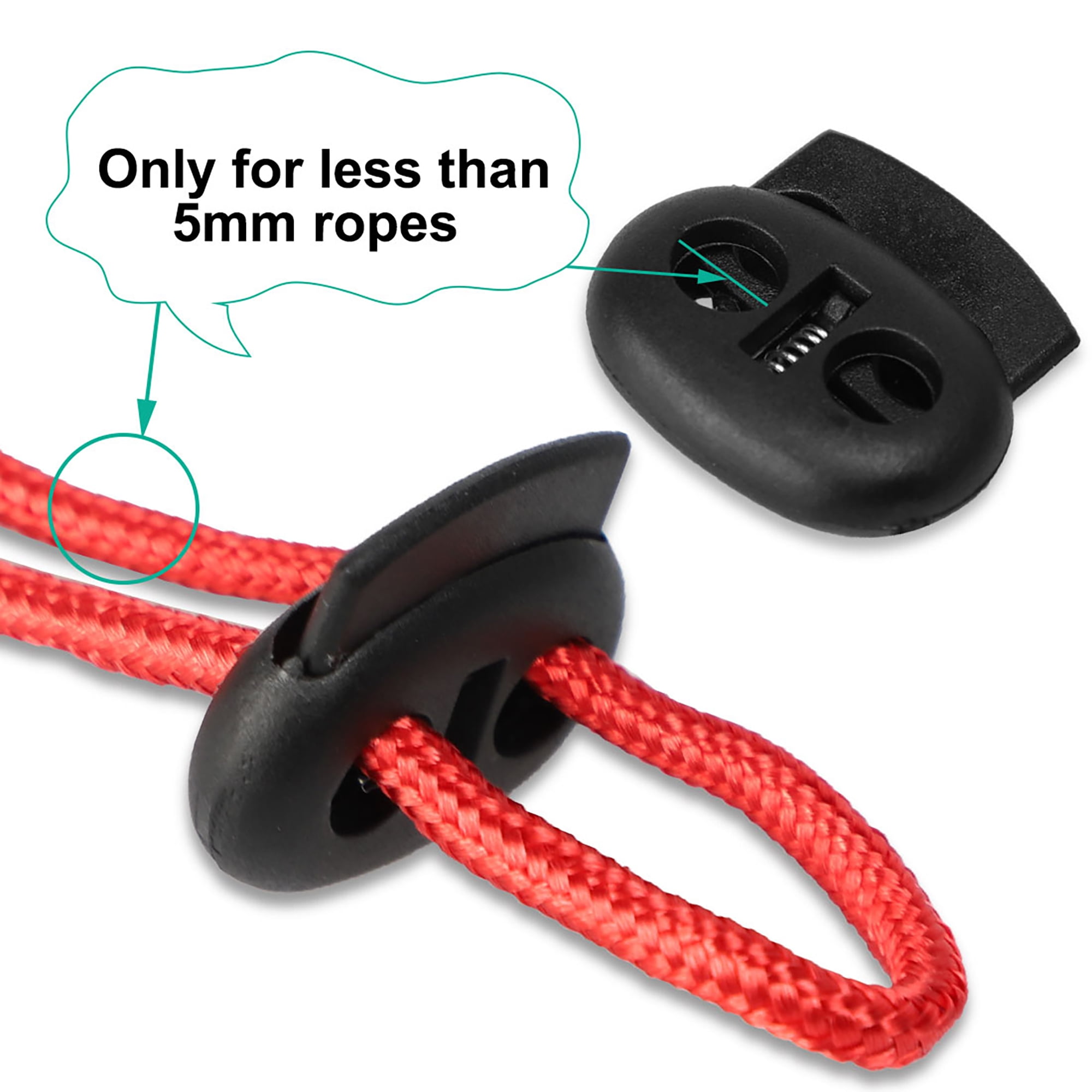 Shoelaces uxcell® 100pcs Plastic Cord Locks Stoppers End Spring Stop Single Hole Toggle Fastener Stoppers Rope for Drawstrings Black Camping Bags