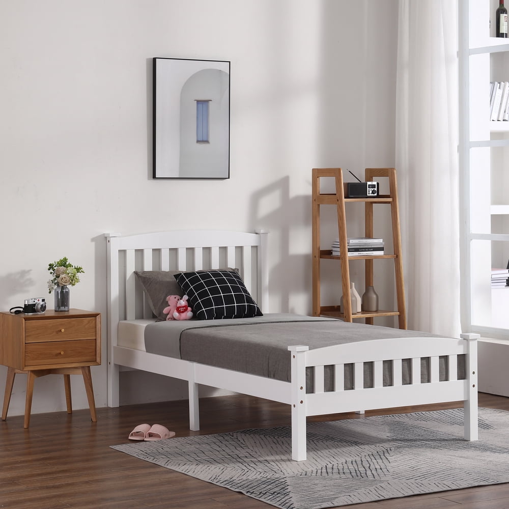 Lowestbest Vertical Twin Bed, Bed Frame Twin Size with Headboard and Footboard, White Lowestbest Vertical Twin Bed, Bed Frame Twin Size with Headboard and Footboard, White