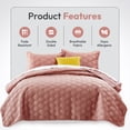 thumbnail image 3 of Moonlight20015 Velvet Bedspread Set Twin Size 2 Piece Comforter Embossed Geometric Pattern Quilt Soft 350GSM Lightweight Reversible Pink, 3 of 10