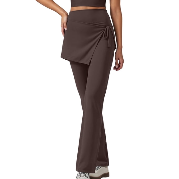 Likimi Yoga Pants For Women Solid Color High Waist Straight Leg Stretchable Casual Trousers Brown Size L