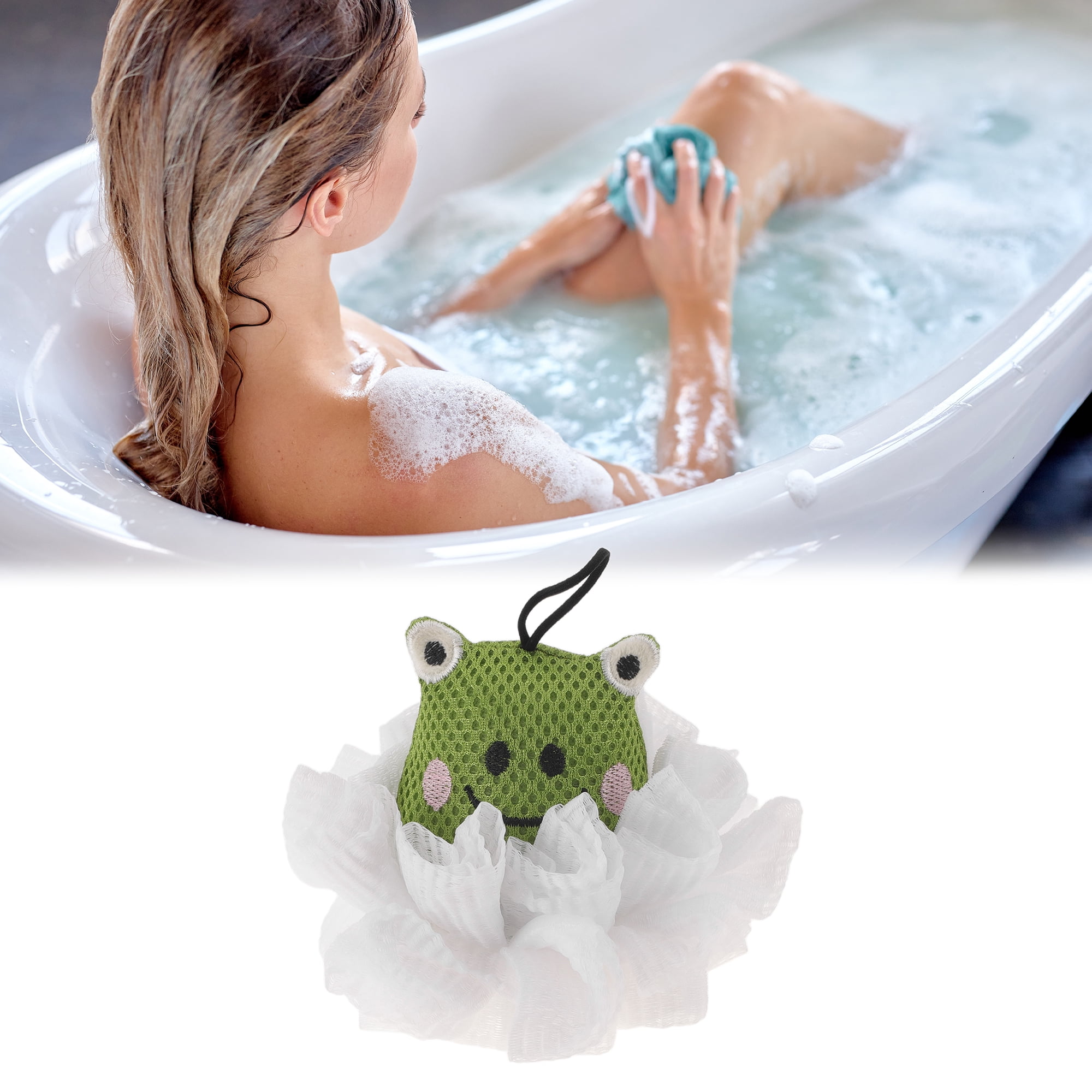 Unique Bargains Cartoon Bath Sponge Body Scrubber for Bathroom Green White 1 Pc
