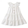 thumbnail image 1 of Coerni Robe Princesse à Manches Volantées pour Filles Été Douce Ample Robe de Fête d'Anniversaire Couleur Unie Robe de Plage, 1 of 9