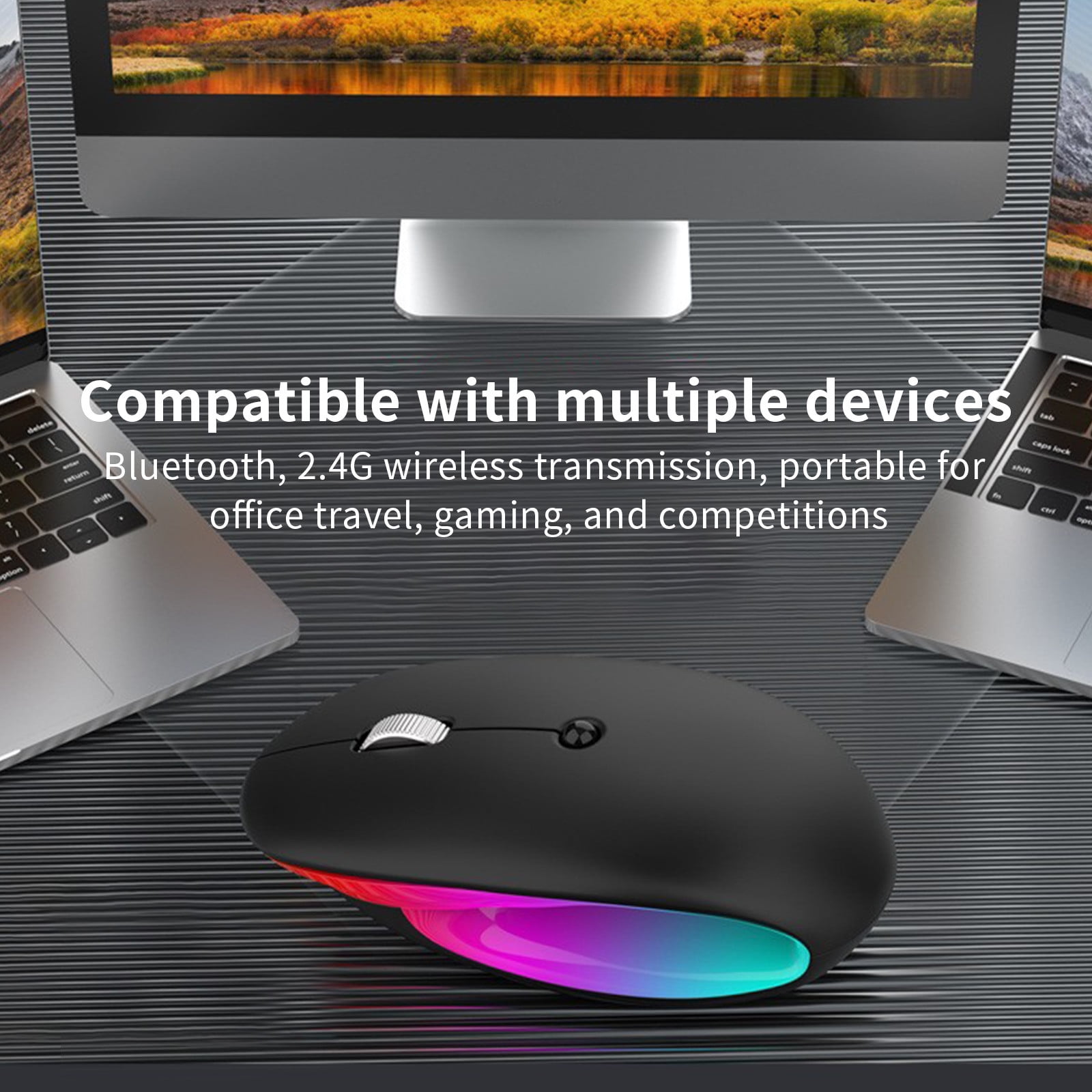 AuroraX Wireless Mouse for Laptop Computer Gaming Mouse Rechargeable Battery Adjustable DPI Bluetooth Connectivity RGB LED Light Black Computer Mice