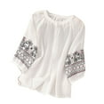 thumbnail image 2 of Shorts pour Femmes, Chemisiers pour Femmes, T-Shirt Mode Décontracté Ample Imprimé avec Broderie pour Femmes à Manches Courtes Hauts Chemisier en Coton et Lin, 2 of 5