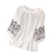 thumbnail image 1 of Blusas de Manga Corta para las Mujeres, Estampado Bordado Casual Suelto Moda Camiseta de la Blusa Hecha de la Mezcla de Algodón Lino para la Primavera Verano, Blusas para las Mujeres Casual, 1 of 5
