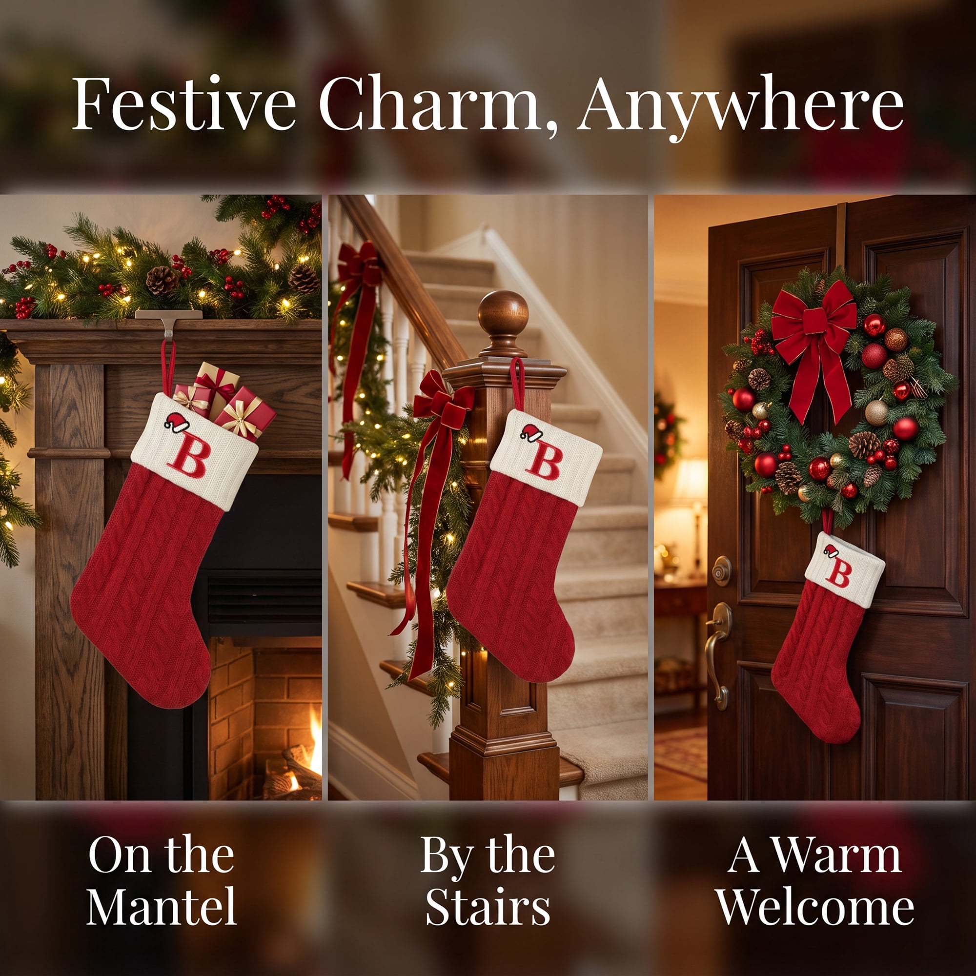 Unique Bargains Cartoon Christmas Luxury Grand Hearth Accent Stocking Letter B 8"