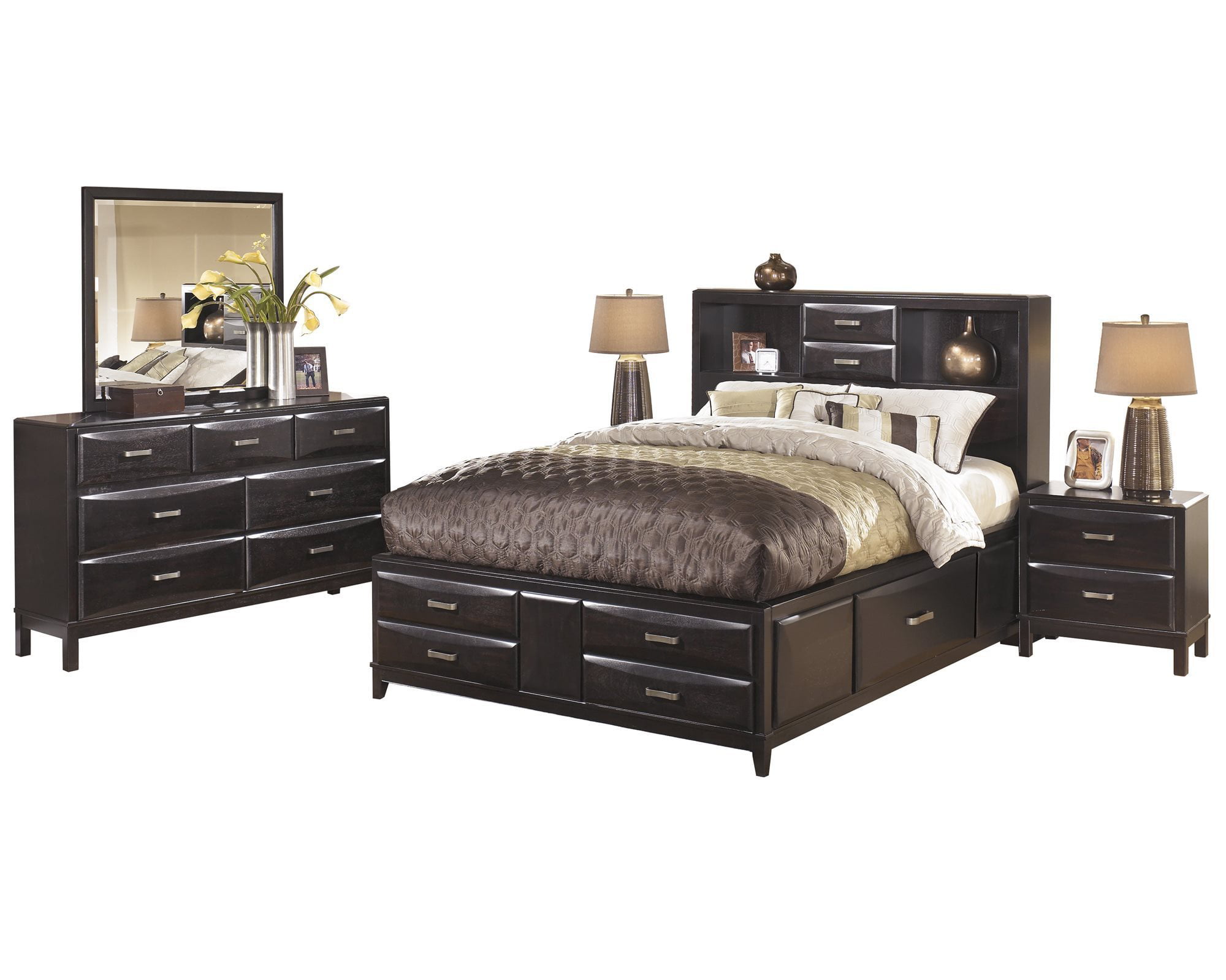 Ashley Furniture Kira 5 Pc Bedroom Set Queen Storage Bed Dresser Mirror 2 Nightstand Black Walmart Com Walmart Com
