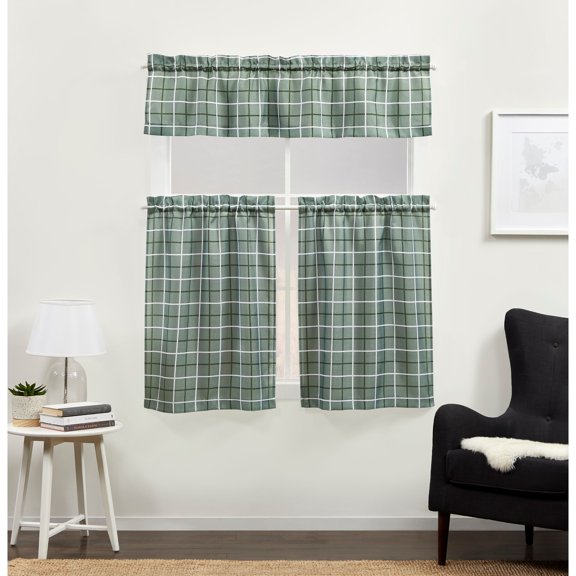 Mainstays Light Filtering Curtain Tier Pair and Valance Set, 3-Piece, Hunter Green, 54" W x 36" L