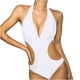 thumbnail image 1 of Traje de baño sexy de cuello halter de color sólido de vendaje de una sola pieza con escote en V profundo para mujer informal a la moda Fridja  nalpqowj53756, 1 of 6