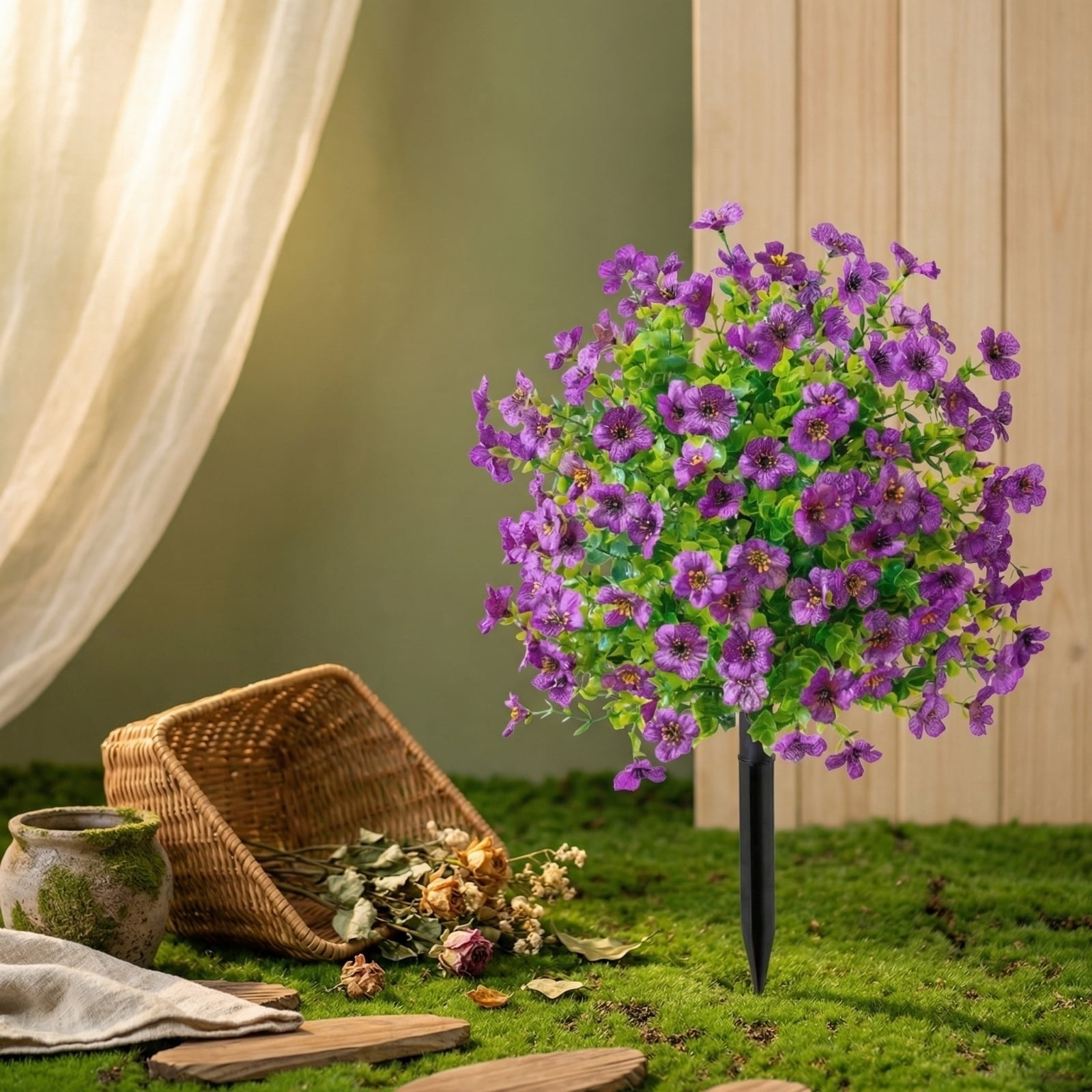 Artificial Outdoor Flowers with Ground Stake, 22" Tall UV Resistant Outdoor Faux Flowers for Garden, Yard, Planter and Porch