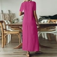 thumbnail image 7 of Evdexr Cotton Shirt Dresses Womens Maxi Linen Shirt Dress Solid Colour Short Sleeve Flowy V Neck Boho Dress Tunic Oversized Flowy Casual Dresses with Pockets Hot Pink L, 7 of 7