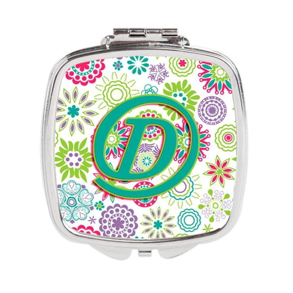 Carolines Treasures Letter D Flowers Pink Teal Green Initial Compact Mirror