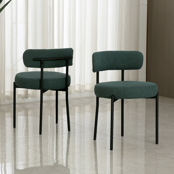 XINMICS Set of 2 Boucle Dining Chairs Upholstered Dining Room Chair, Dark Green