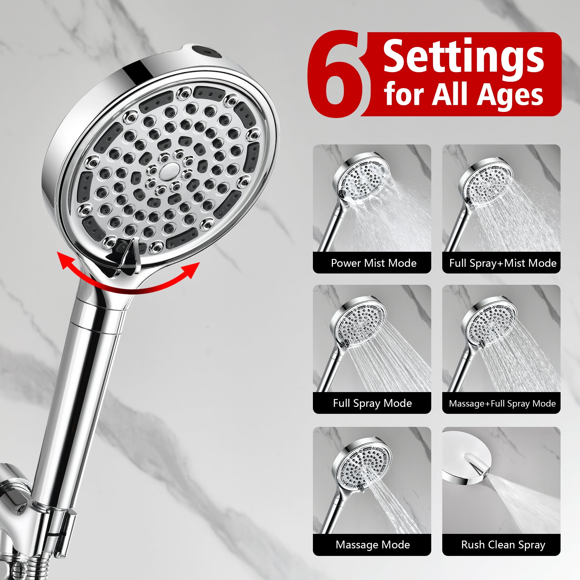 SUMERAIN Modern Bathtub Shower Faucet Set with 6-Spray Filtered Handheld Shower, High Flow Shower System Set Chrome Finish