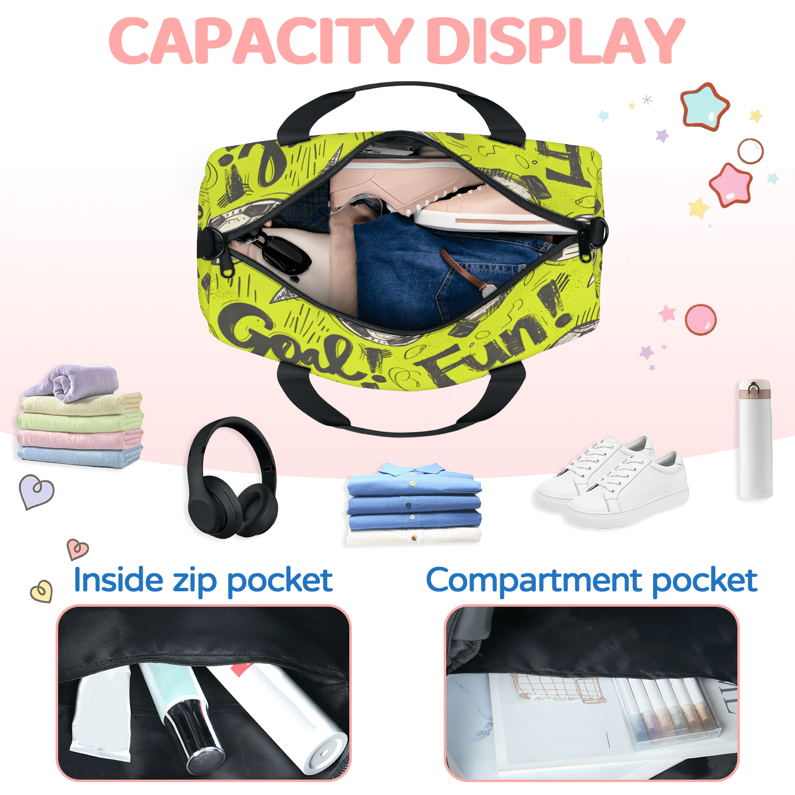 Herdesigns Soccer Gym Bag for Women, Duffle Bag for Travel Sport, Football Sports Theme Lightweight Waterproof Carry on Weekender Dance Yoga Workout Bags