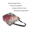 thumbnail image 3 of Open Top Canvas Tote Bag with Zipper Reusable Shopping Bag 13.5x15" Roomy Carryall Pink and Red Peonies, 3 of 9