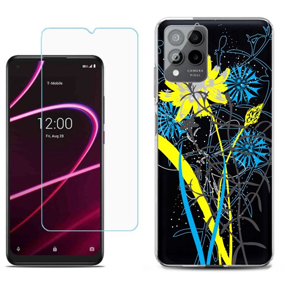 Slim-Fit Gel TPU Phone Case for T-Mobile Revvl 6 Pro 5G, with Tempered Glass Screen Protector, by OneToughShield ® - Wild Flowers